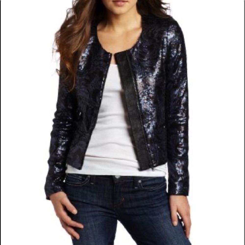 Joe’s Jeans sequin opale jacket w/ faux leather S